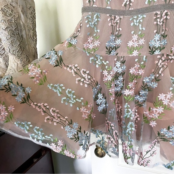 Bronx & Banco Dress Isola Mini Floral Embroidered Beaded Tulle Lace Multi S EUC - Picture 3 of 7
